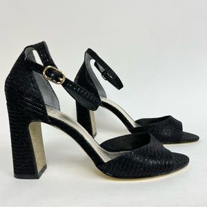 Adrianna Papell Black Glitter Heels Sparkly Open Toe Heeled Sandals Size 7 $129